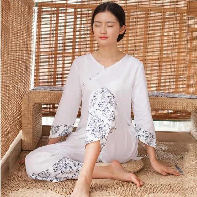 Kundalini Yoga meditación caída suelta pantalones Yoga wear ropa azul y blanco la mujer _ - AliExpress Mobile