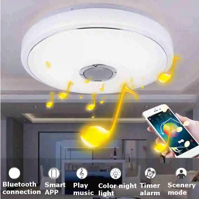 

Smuxi RGB 48W bluetooth LED Music Speaker Flush Mount Ceiling Light Fixture LED Room Ceiling Lamp