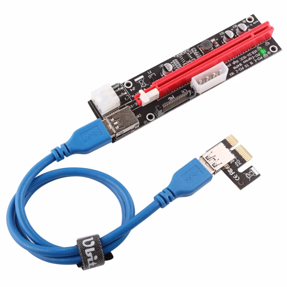 Плата расширения Ubit VER103C 3 в 1 PCI E Райзер со светодиодной подсветкой 4 контакта 6