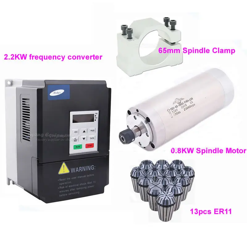 

CNC Kit 2.2KW Frequency Converter 0.8KW Water Cooled Spindle Motor with Clamp and 13PCS ER11 Spring Collet for DIY CNC Router