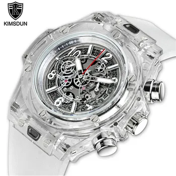 

KIMSDUN Brand 45MM Diameter Transparent Men Women Multifunction Silicone Quartz Watch Waterproof Sport Watch Couple Watches