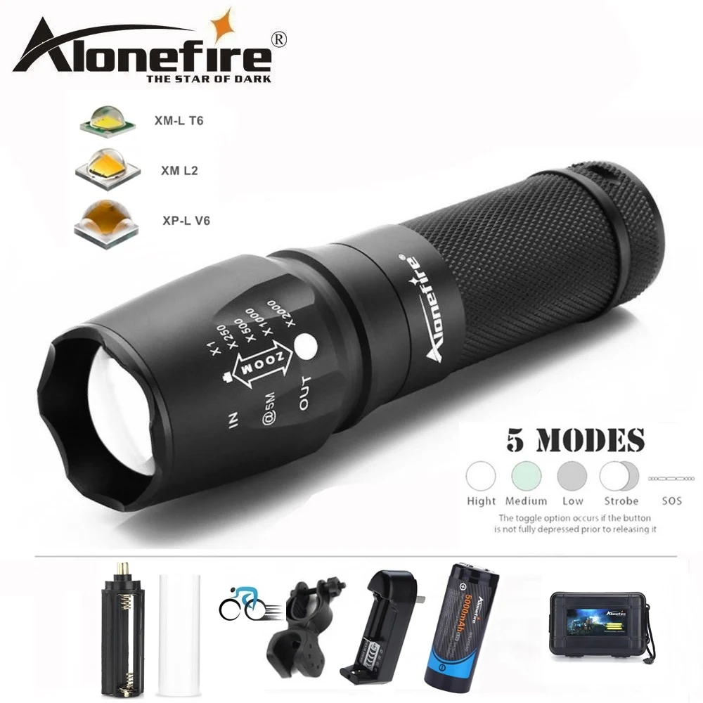 

AloneFire Spotlight Flashlight Cree X800 XM-L T6 L2 U3 LED bicycle Zoom Travel Lantern bike Torch AAA 18650 26650 Li-ion Battery