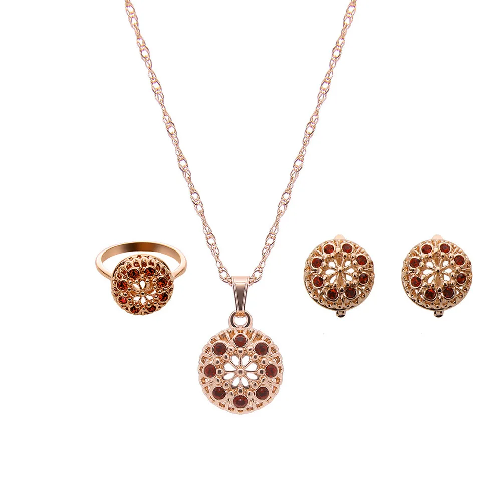 Wedding Jewelry Earrings Necklace Ring Three Sets Crystal Jewelry Suite