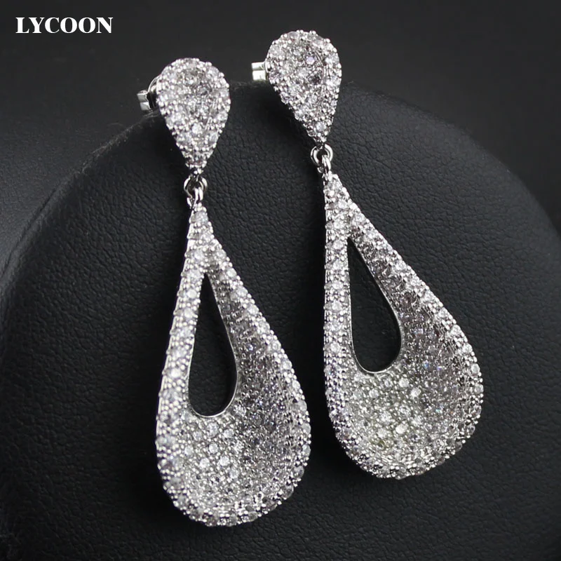 

LYCOON newest luxury water drop design prong setting round cubic zirconia dangle earrings for women party/wedding Jewelry