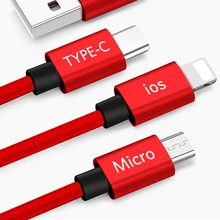 

EARLDOM Type C Cable for Samsung S8 S9 Note 9 3 in 1 Micro 8 Pin USB C Cable for iPhone XS XR XSMax X 8 7 6 Plus Nylon Weave