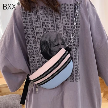 

[BXX] Women's Single Shoulder Crossbody Bag All-match Flap 2020 Fashion Female Chest Package Wide Straps Chain Waist Bag HF745