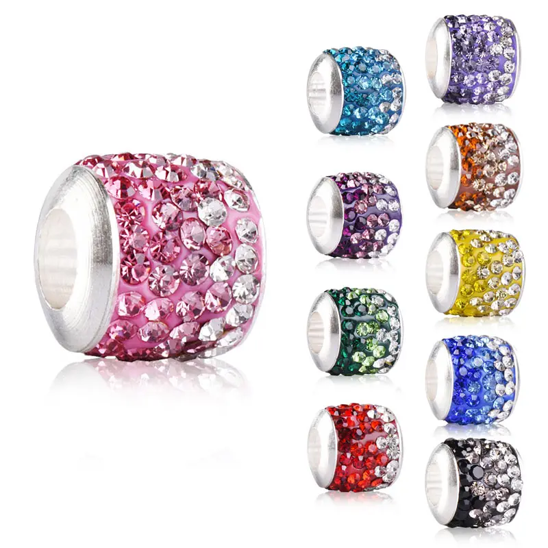 11mm Gradual Color Silver Plated Buckle Rhinestone Ball Bead Charm