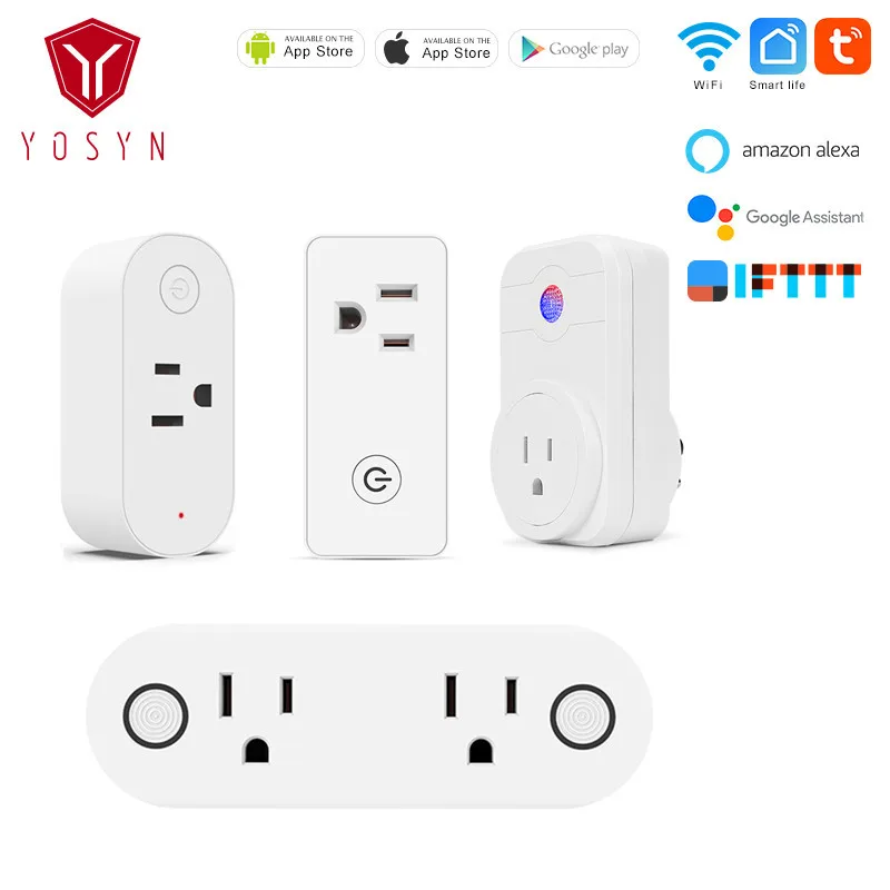 

YOSYN Smart Wifi Socket Plug Power Socket Wifi Wireless Smart Plug Electric Socket US Smart Power Plug Remote Control Socket 16A
