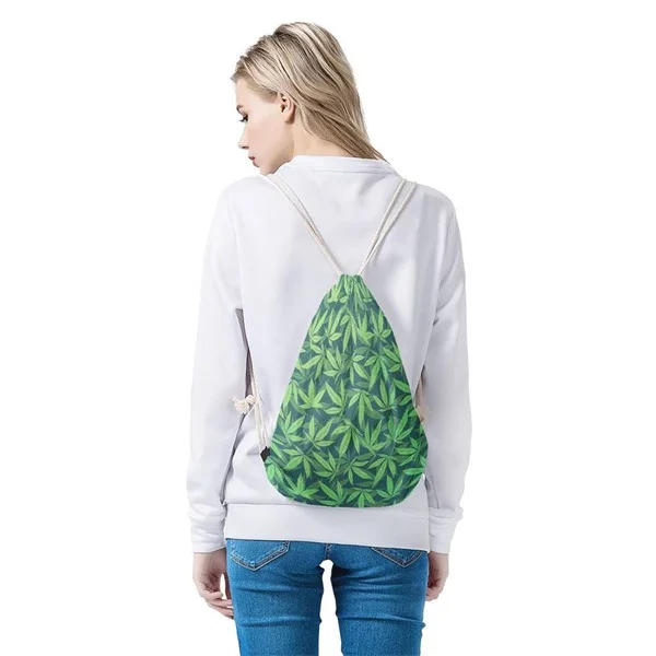 Jackhereook Зеленый конопли листья шаблон женщины мужчины Drawstring сумки повседневные уличные большие рюкзаки для хранения студентов мешок сумки - Цвет: HMF1038Z3