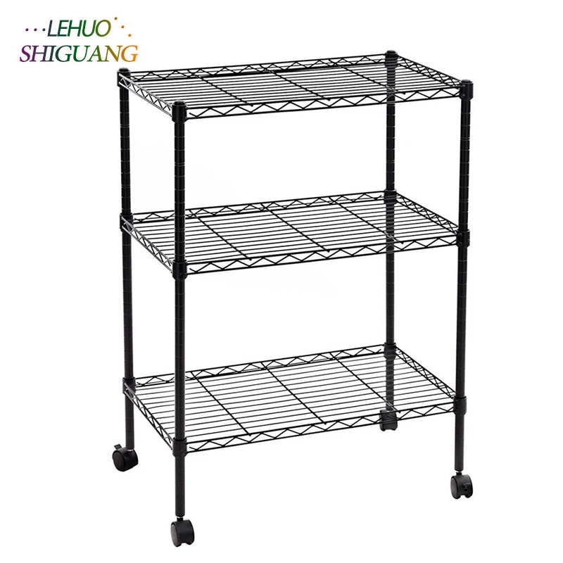 

3-Layer Plastic Coated Iron Shelf With wheels Living room Bookshelf Home Decor bookcase home kitchen Storage shelf Furniture