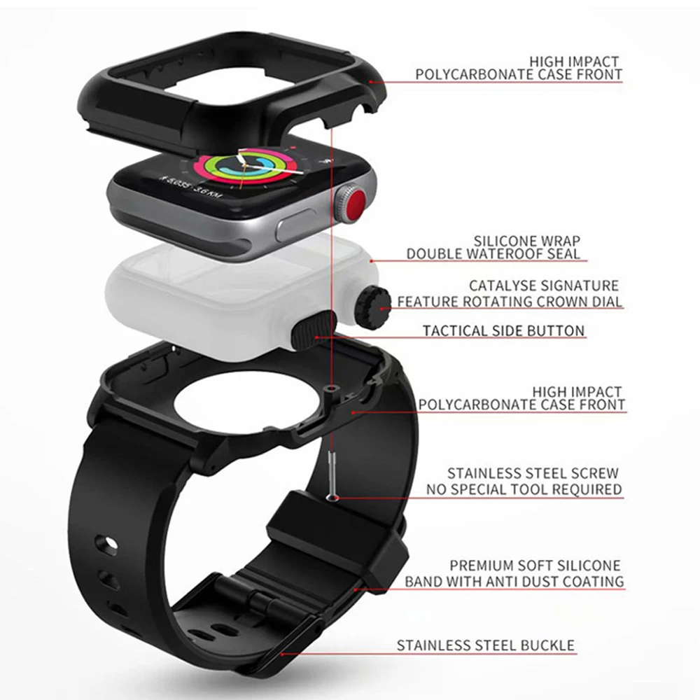Skup Futerał ochronny + pasek do zegarka Apple Watch 44mm 40mm Iwatch 5 4 3 bransoletka pasek na nadgarstek zegar od zegarków + wodoodporny pokrowiec