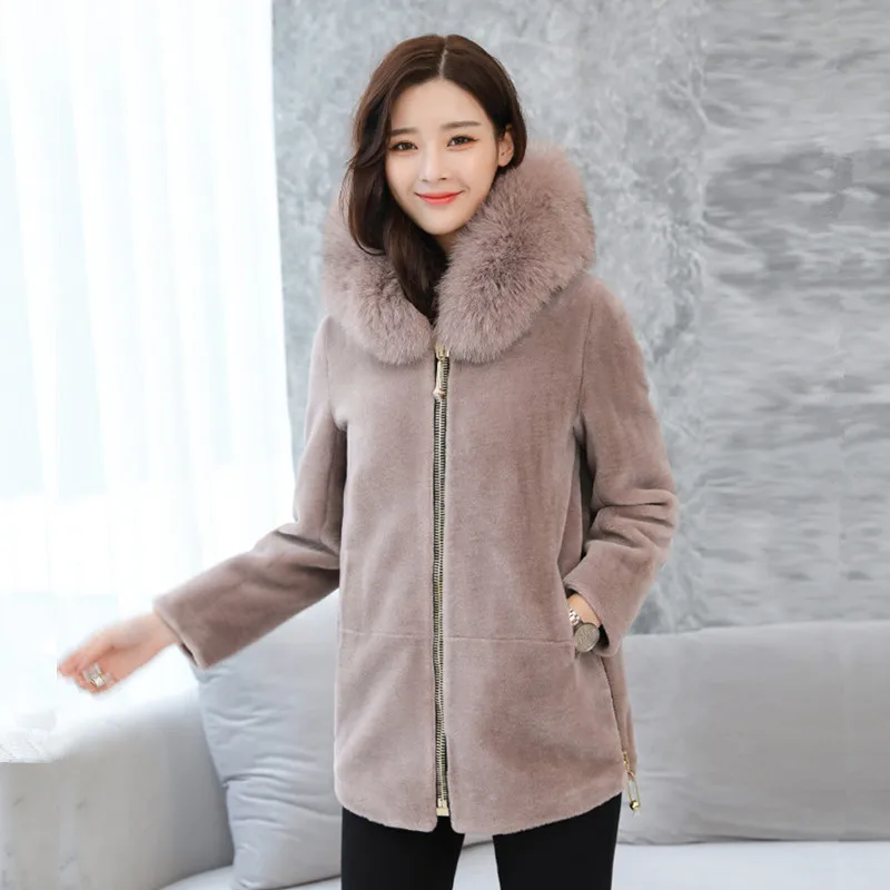 Femelle Nouveau À noir 2018 kaki Mélanges Manteau Survêtement De Automne Blanc Femmes Chenille En Veste Fourrure D'hiver Chaud Fausse Col Mode Laine Épaissir Capuchon RrORw
