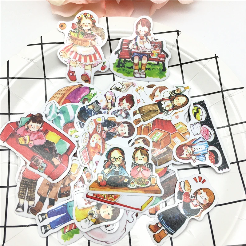 

27pcs 1 Bag Cute Cartoon Korean Style Decorative Stickers Adhesive Stickers Scrapbooking DIY Decoration Diary Stickers