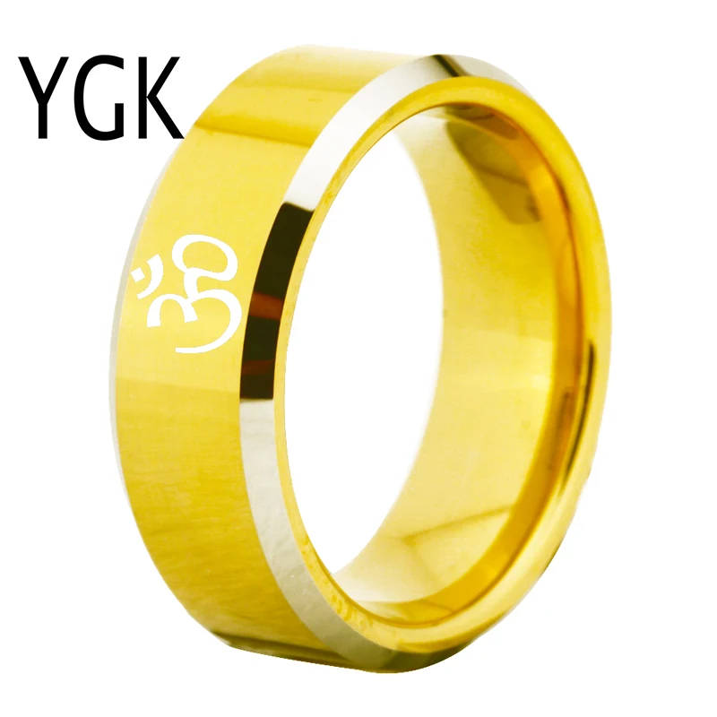 YGK Jewelry Religious Design Golden With Shiny Bevel Tungsten Ring New Men's Wedding Engagement Anniversary Gift Ring