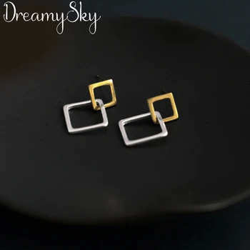 

Real Double Square Earrings For Women Wedding Fashion Statement Jewelry Pendientes Brincos