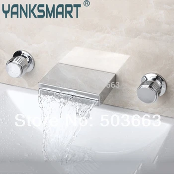

bathroom 3 pieces Luxury Waterfall Spout Wall Mount Bathroom Basin Sink Bathtub Polished Chrome Double Handles Mixer Tap Faucet