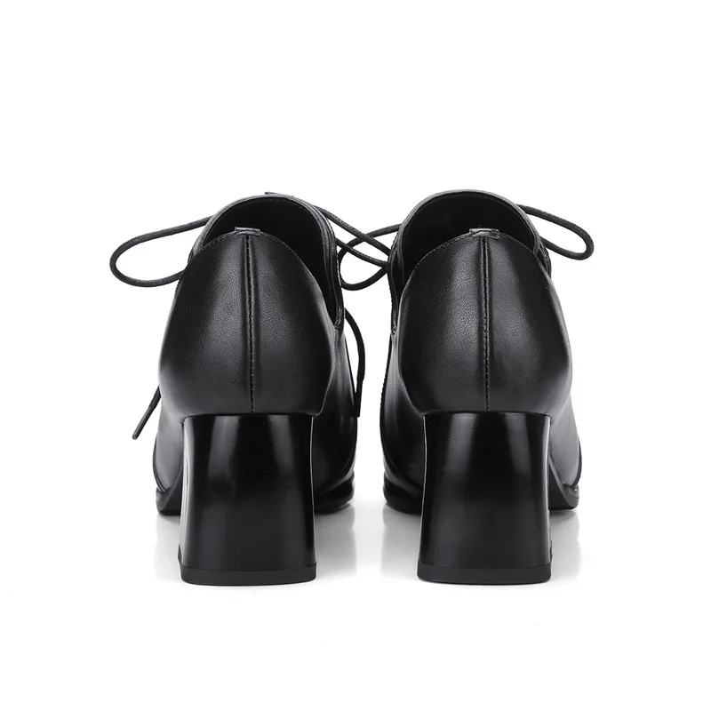 Primavera 2019 Cuadrado Pie Trabajo Damas De Otoño Las Tacones Moda Zjvi Negro Del Mujeres Zapatos Y Cuero Encaje Dedo Mujer Genuino Alta ATaqXxv