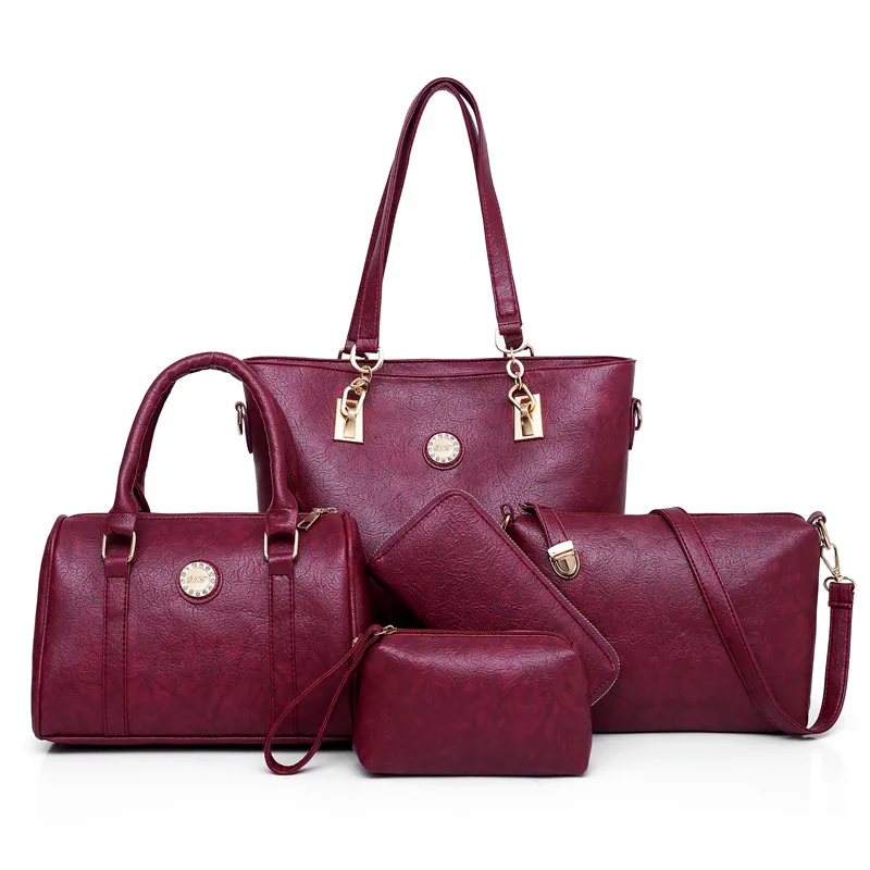 Женские сумки через плечо, модные женские сумки высокого качества из искусственной кожи, набор из 5 вещей, композитная сумка bolsa feminina MIWIND, новинка - Цвет: ROSE RED