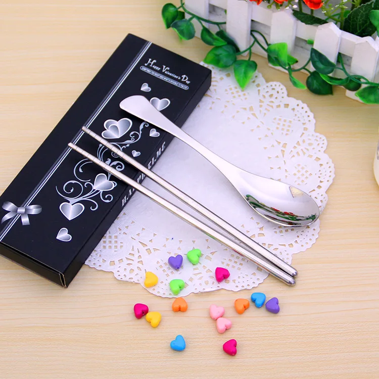 

Wholesale 80sets/lot fish tail stainless steel spoon and chopstick set with pink box for Wedding Party Door Gifts