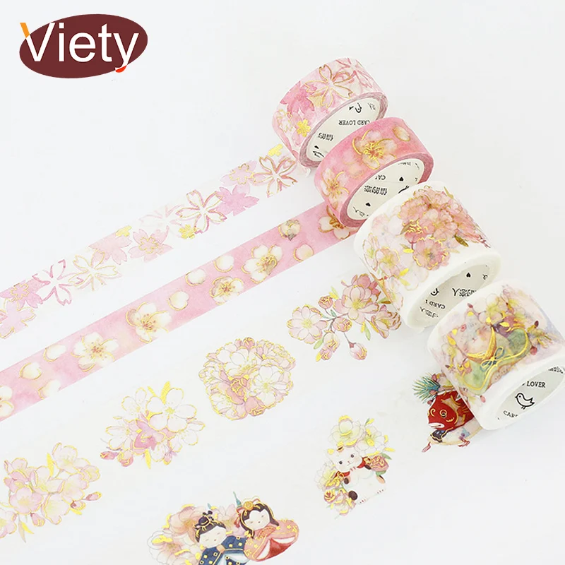 

0.8-10cm*5-7m Pink Cherry blossoms plants washi tape DIY decorative scrapbooking sticker planner masking adhesive tape label