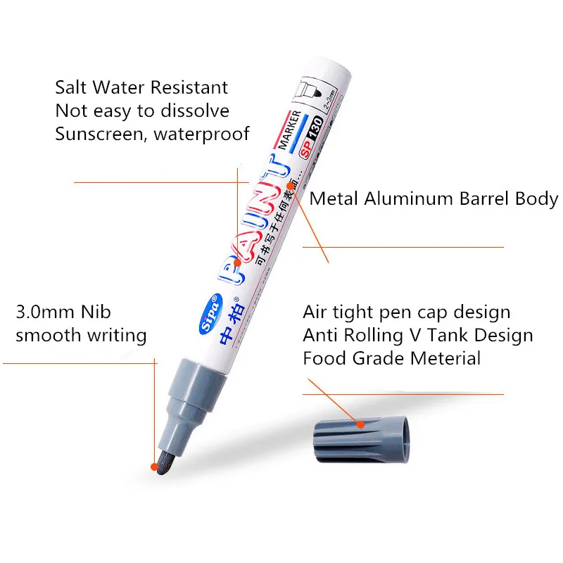 Sipa 3 мм 12 цветов соль водонепроницаемый Маркер ручки, хайлайтер для автомобильных шин, электронные, игрушки, керамика металл