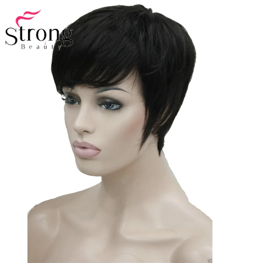 E-394 #4heat resistant darkest brown short straight lady's synthetic hair full wig (3)