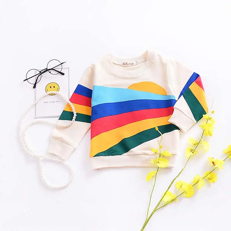 Sweatshirt for Kids Boy Girl Fashion Patchwork Rainbow Toddler Sweatshirts Boys Spring Autumn Pullover Children Girls Clothes (4)