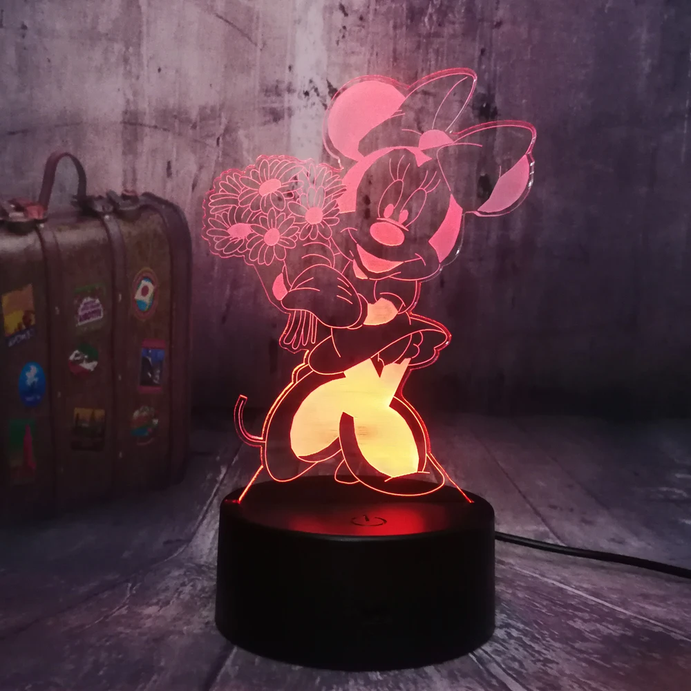 

Kawaii Minnie Mouse Figure Cartoon 7 Color 3D LED Night Light Sleep Desk Lamp Minnie Party Decor BABY Kids Girls Birthday Gift