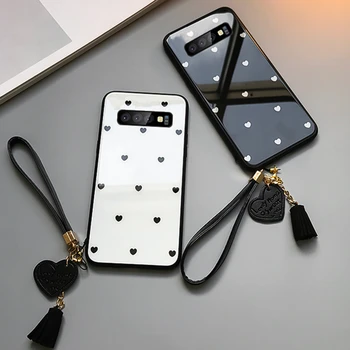 

BONVAN For Samsung Galaxy s10 plus Tempered Glass Case Love Heart Cover For Samsung Galaxy S10 Lite S10 e Tassel Lanyard S10Case