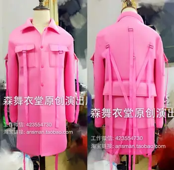 

Original Personality Costume ! Men Singer Stage Jacket The Dancer DJ Pink Long Hip-hop Party Dress VSTINUS ! M-4XL free shipping
