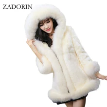 Осенне-зимнее меховое пальто с капюшоном из искусственного кроличьего меха, женская теплая парка, розовая Меховая куртка, женские меховые пальто