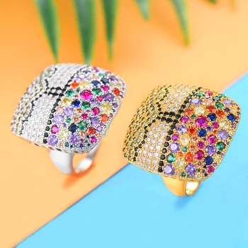 

SISCATHY 2019 Vintage Geometric Square Wide Multicolor Cubic Zirconia Rings for Women Fashion Jewelry Bridal Wedding Rings