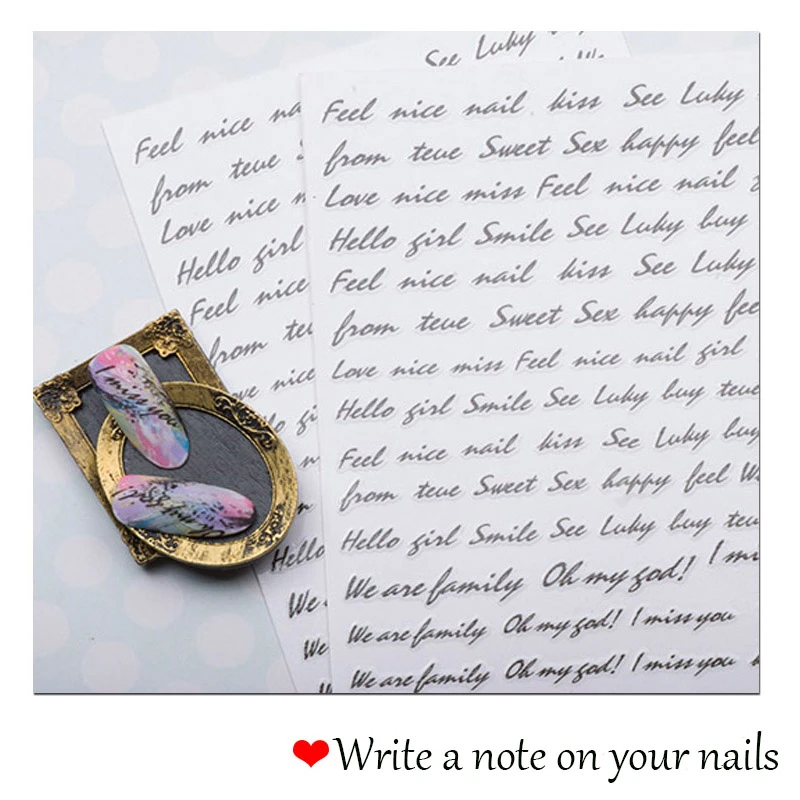 ネイルアート用の黒いイタリック文字のステッカー 手書きのステッカー 新聞のデザインとマニキュアの装飾 1枚 Manicure Decoration Design Nail Art Stickersnail Art Stickers Aliexpress