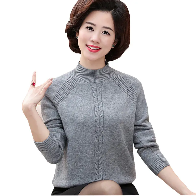 

2018 New High Collar Big Size High Elastic Sweater Spring Autumn Women Middle aged Mother Loaded Thickened Knitted Pullover W468