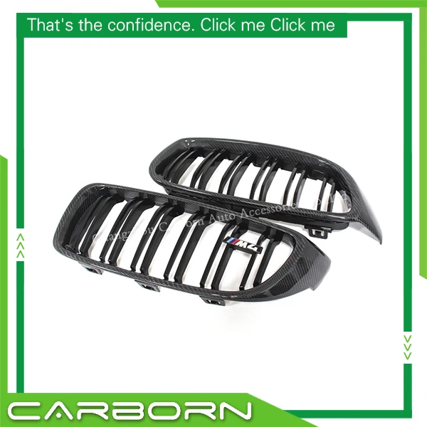 

For BMW F32/F33/F36/ F80/ F82/ F83 2014-2016 Dual Slat Double Slat Carbon Fiber Front Grille Overlay Gloss Full Black