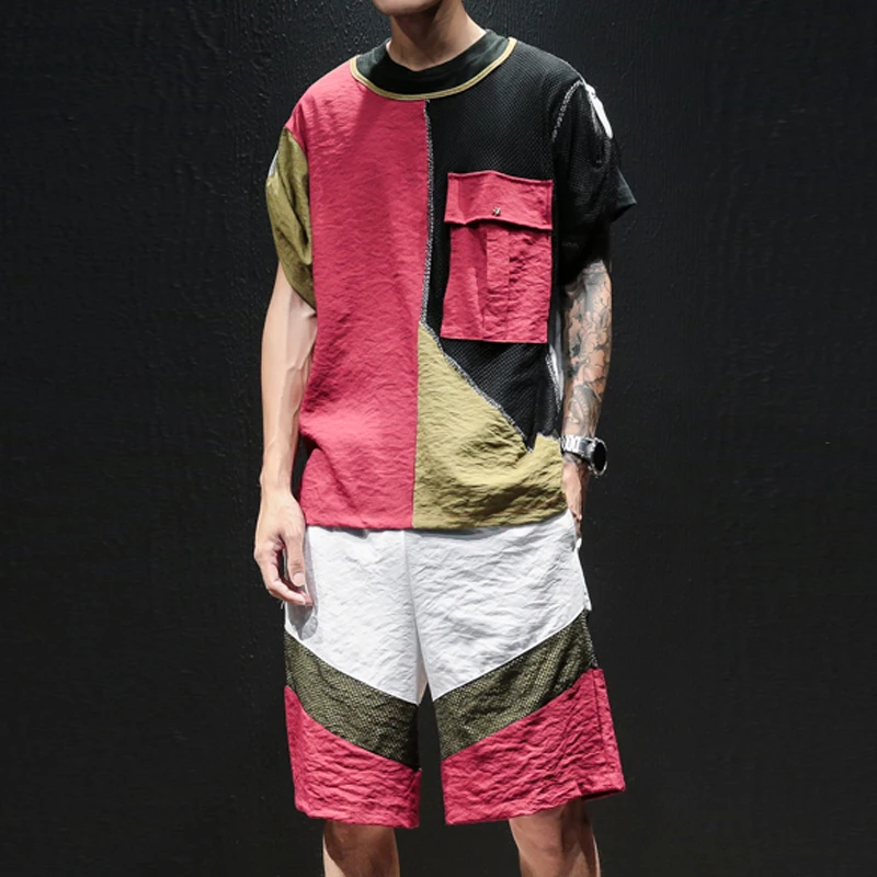 

Men Mesh Splice Short Sleeve T Shirt Streetwear Fashion Hip Hop Casual Tops Tees Shirts Male Tshirts