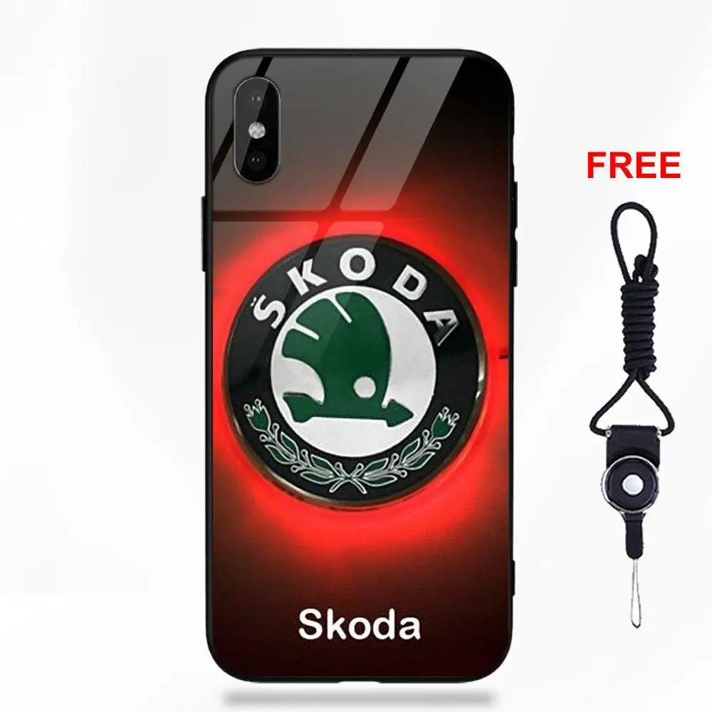 Vvcqod Skoda логотип Силиконовый ТПУ Рамка закаленное стекло чехлы для телефонов Apple iPhone 5 5C 5S SE 6 6S 7 8 Plus X XS Max XR