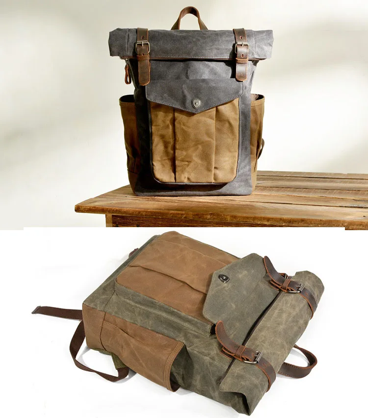 

Knapsack Computer package Outdoor waterproof Oil wax canvas motion Backpack travel Retro Europe Mountaineering bag