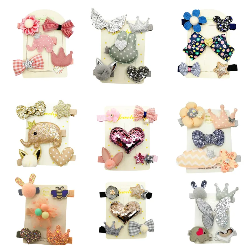 

5PCS Girl hair accessories set gray crown rabbit hair clip shinning big butterfly star hairpin children barrette headwear T35