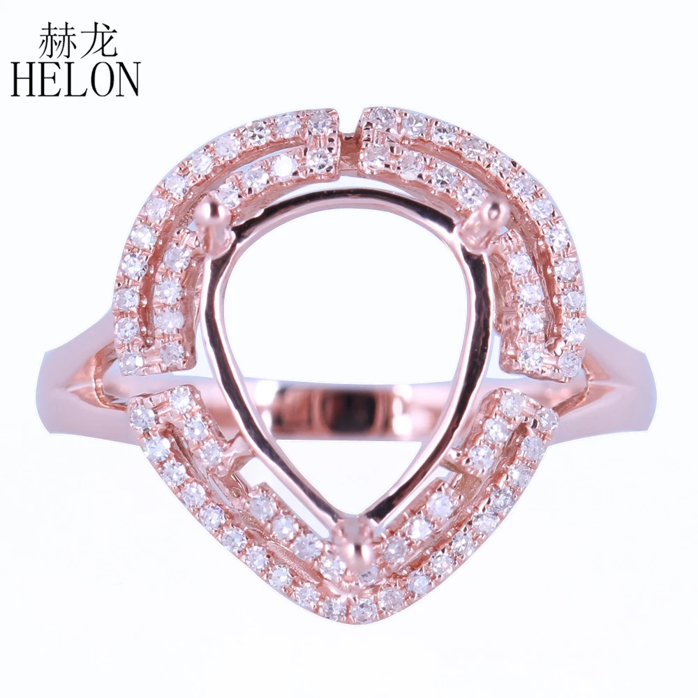 HELON 11x9-11x10мм груша твердая 14 к розовое золото AU585 женские ювелирные изделия помолвка Свадебные натуральные бриллианты полу крепление кольцо Установка