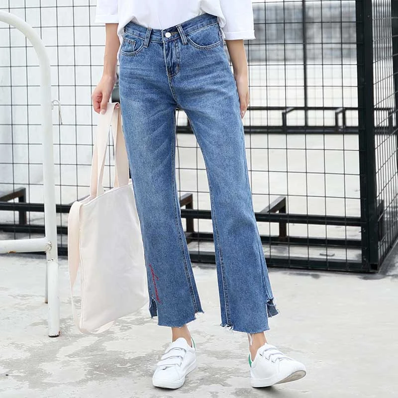 de Pierna Ancha mujeres Pantalones Pantalones Vaqueros Flojos Del Bordado en La Pierna|jeans ankle|loose jeansdenim pants - AliExpress