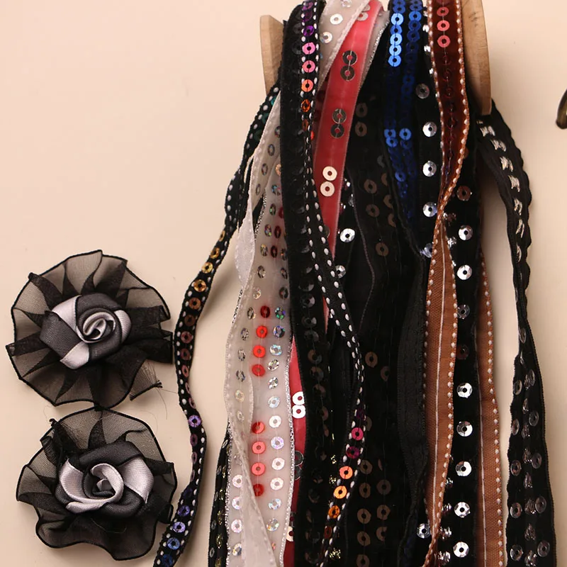10 ярд много Стеклярус пайетки Бисероплетение Ленты DIY кружевной отделкой для ручной работы одежды головное платье украшения