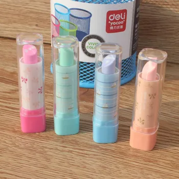 

4 Pcs/set Kawaii Korean Stationery Mini Colorful Lipstick Shape Rubber Pencil Erasers Children Student Gifts Office School