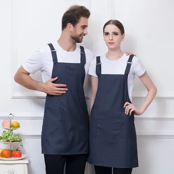 

2019 Unisex Men Women Bib Apron Dress With Pocket Solid Color Cooking Kitchen Restaurant Chef Waiter Uniform Baking Work Apron