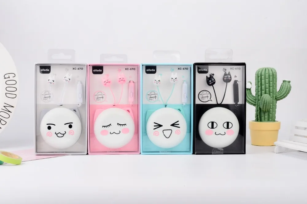 Chiclits Earphone Cute Facial Expression Cartoon Cat In-ear Headset With Mic Earplugs With Storage Box For Xiaomi Android phone Kids Girls Gifts (17)