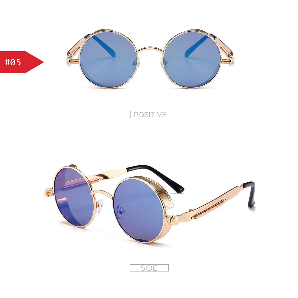VIVIBEE Vintage Steampunk Red Sunglasses Men Round Punk Alloy Metal Retro Sun Glasses Women 2025 Goggles Gothic Style Shades 