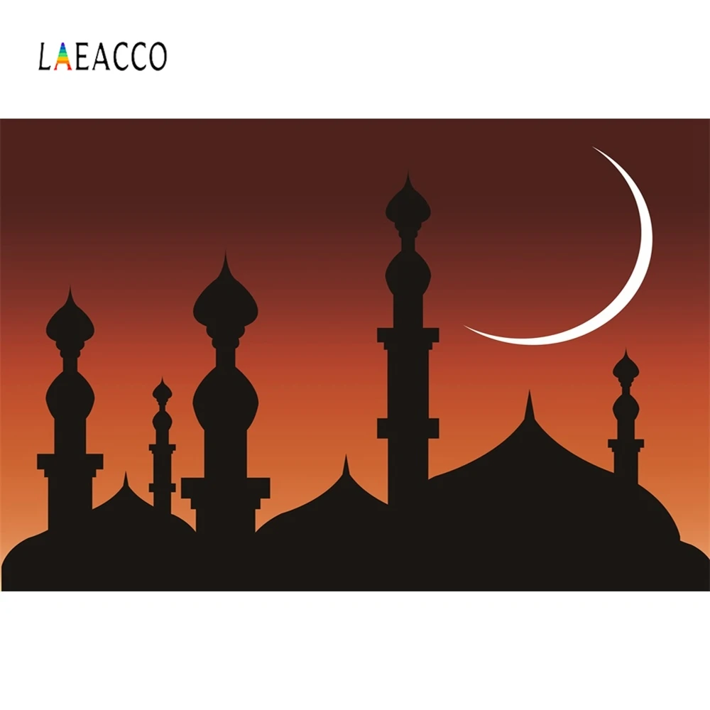 

Laeacco Mosque Moon Night Muslim Photography Background Mubarak Party Scene Customized Photographic Backdrops For Photo Studio