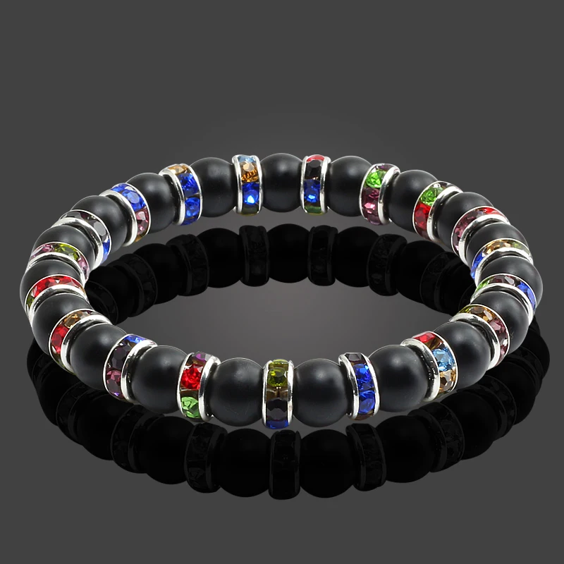 

Shining Crystal Men Bracelet Weed Green Handmade Colorful Rhinestone Bangles Matte Beads Charm Women Accessories Gift For Friend