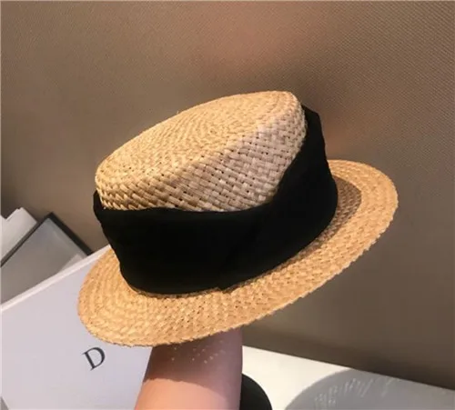 01903-fu7848514 Новая летняя соломенная лента ручной работы дамская шляпа Fedora Мужская женская шляпа Панама для отдыха - Цвет: Черный