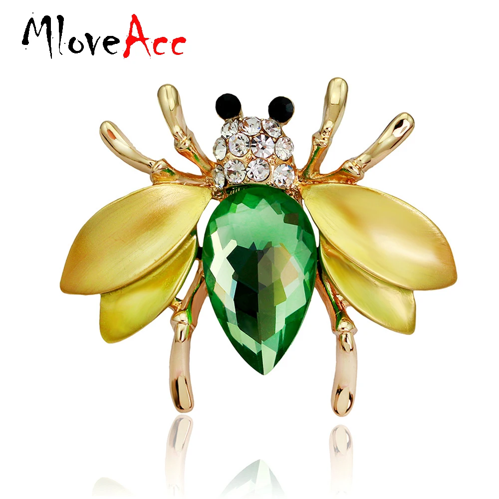 

MloveAcc Irregular Green Fly Mosquitoes Brooch Crystal Insect Bee Brooches for Women Shirt Collar Pins Suits Corsages Jewelry